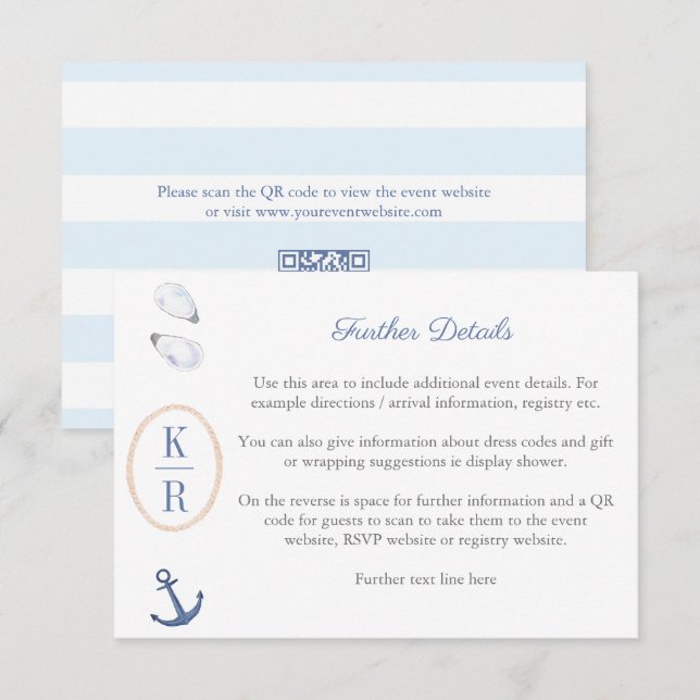 Tarjeta De Recepción Detalles de la Fiesta de Despedida de Soltera Coas (Anverso / Reverso)