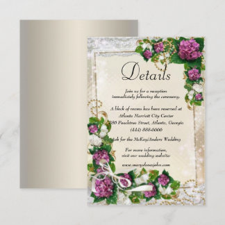 Tarjeta De Recepción Detalles De La Hidrangea Púrpura Y Del Boda De Lac