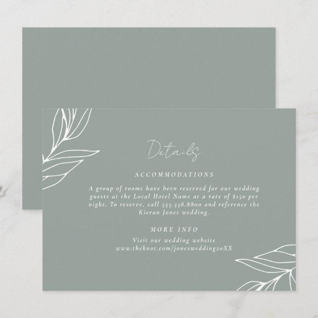 Tarjeta De Recepción Detalles de la hoja botánica de la boda del jardín (Anverso / Reverso)