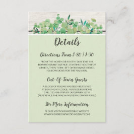 Tarjeta De Recepción Detalles de la hoja de maderas y eucalipto rústico