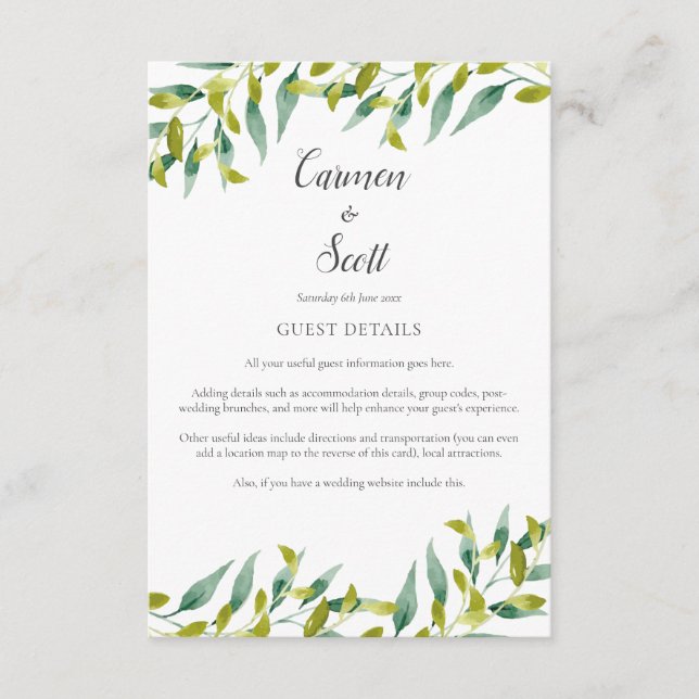 Tarjeta De Recepción Detalles de la información para invitados de Count (Anverso)