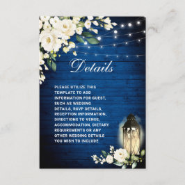 Tarjeta De Recepción Detalles de la Lancha de Madera Azul de Rosas Blan