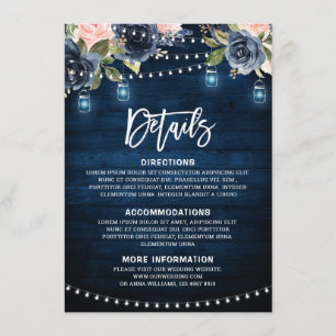 Tarjeta De Recepción Detalles de la luz de cadena de floral azul de la