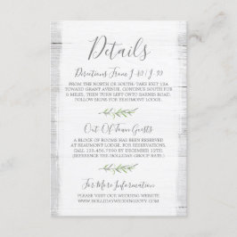 Tarjeta De Recepción Detalles de la madera rústica y la hoja botánica /