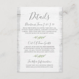 Tarjeta De Recepción Detalles de la madera rústica y la hoja botánica /