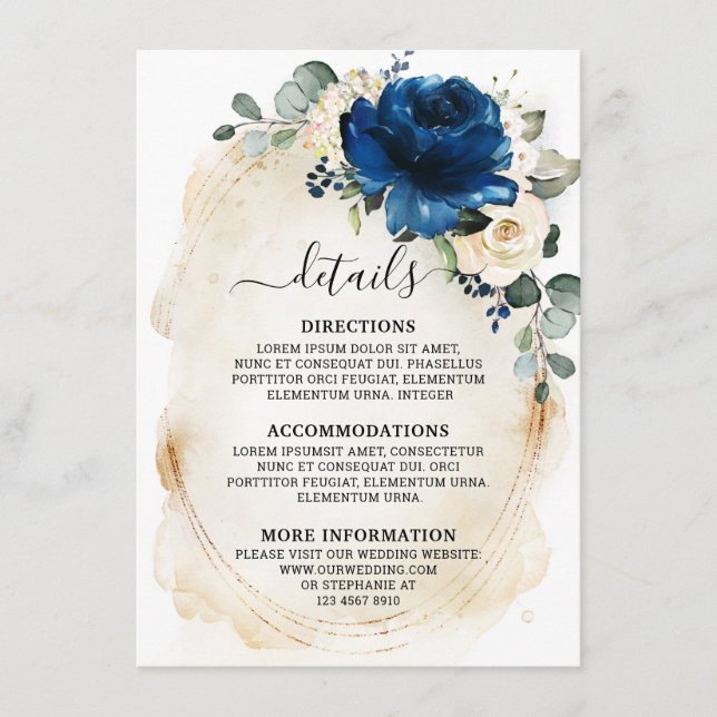 Tarjeta De Recepción Detalles de la Marina Gold White Champagne Rosas d (Anverso)