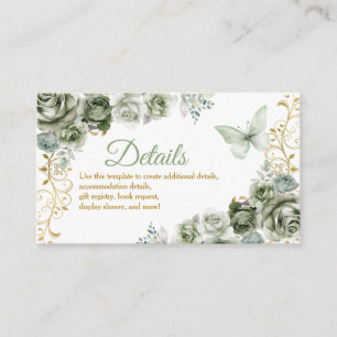 Tarjeta De Recepción Detalles de la Mariposa Verde Quinceañera Gold & S