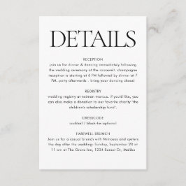 Tarjeta De Recepción Detalles de la Moderna Infos de Boda Blanco Negro