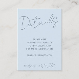 Tarjeta De Recepción Detalles de la página web de boda azul suave Scrip