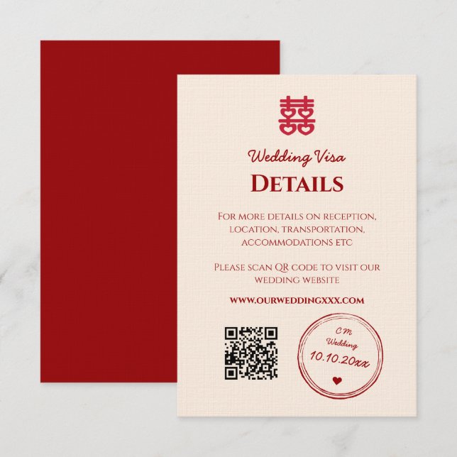 Tarjeta De Recepción Detalles de la visa de boda chino rosa rojo (Anverso / Reverso)