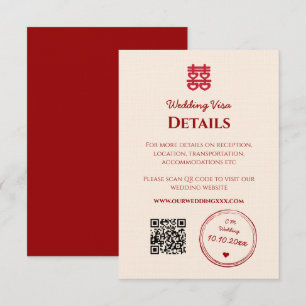 Tarjeta De Recepción Detalles de la visa de boda chino rosa rojo