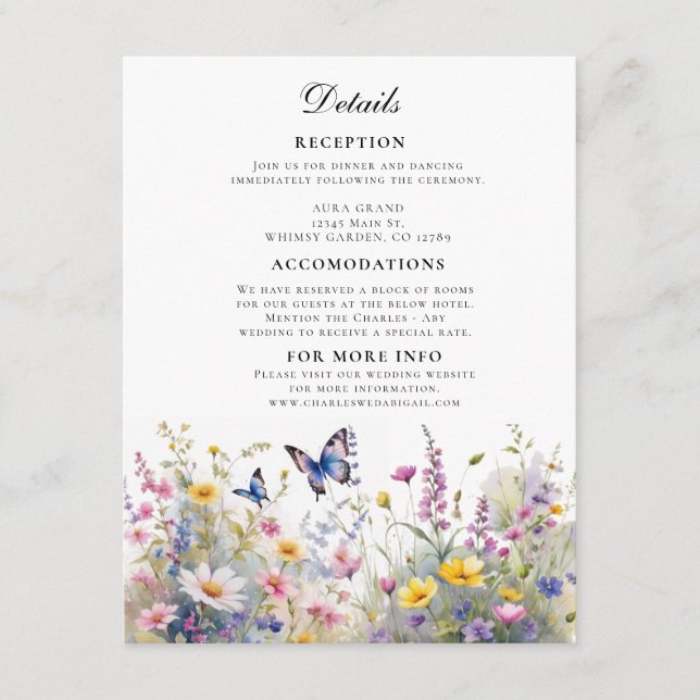 Tarjeta De Recepción Detalles de las flores silvestres brillantes (Anverso)