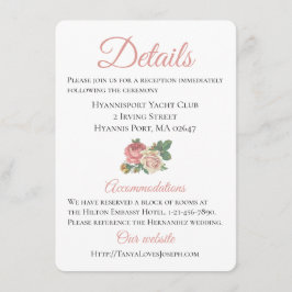 Tarjeta De Recepción Detalles de las indicaciones del Boda de rosa rosa