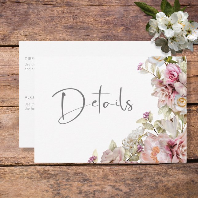 Tarjeta De Recepción Detalles de Lily Green, Rosa de Rubor rosa moderno (Subido por el creador)