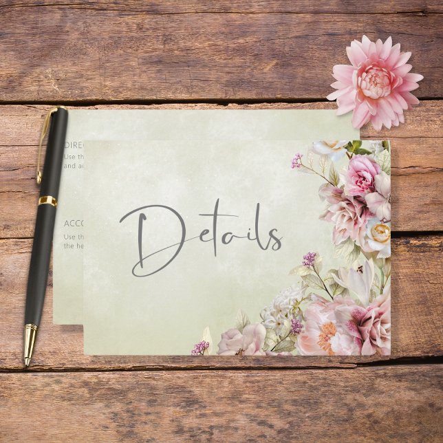 Tarjeta De Recepción Detalles de Lily Green, Rosa de Rubor rosa moderno (Subido por el creador)