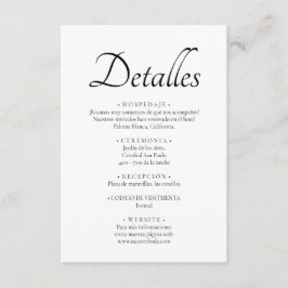 Tarjeta De Recepción Detalles de los bodas de español mínimo y moderno
