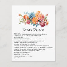 Detalles de los invitados florales azules, rosas, 