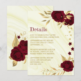 Tarjeta De Recepción detalles de mármol floral de oro burdeos