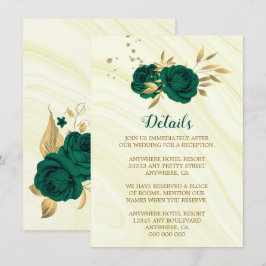 Tarjeta De Recepción detalles de mármol floral de oro verde esmeralda