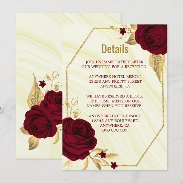 Tarjeta De Recepción detalles de mármol geométrico de oro burdeos (Anverso / Reverso)