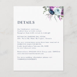 Tarjeta De Recepción Detalles de morado y floral azul / Información de 