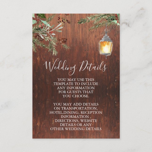 Tarjeta De Recepción Detalles de Navidades de Pino de Madera boda (Anverso)