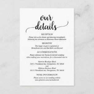Tarjeta De Recepción Detalles de nuestro Boda, guión ruso