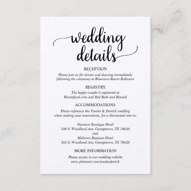 Tarjeta De Recepción Detalles de nuestro Boda, guión ruso, kraft marrón (Anverso)