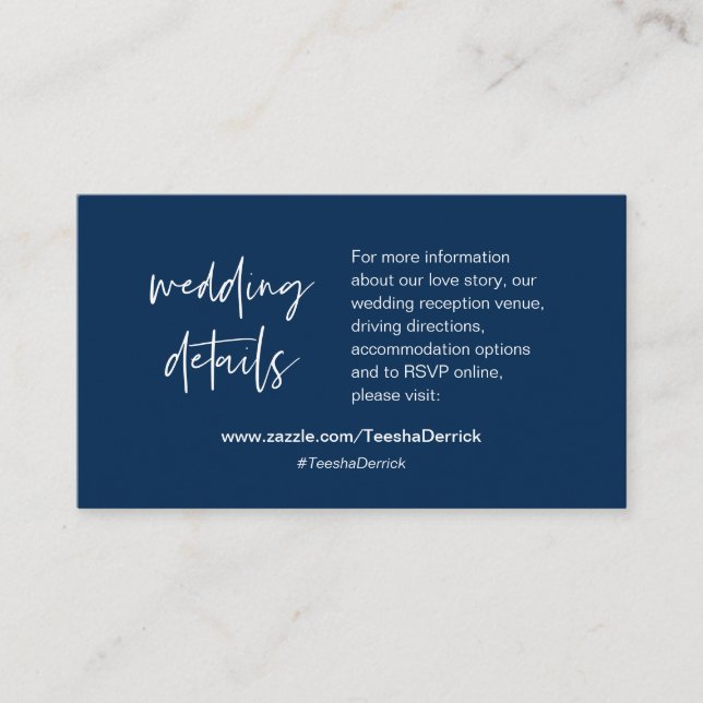 Tarjeta De Recepción Detalles de nuestro boda, sitio web, RSVP, Azul ma (Anverso)