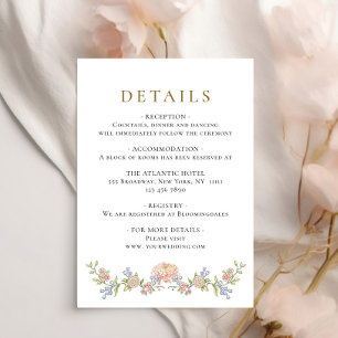 Tarjeta De Recepción Detalles de Ornate Grace Pastel Rubor Floral Boda
