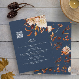 Tarjeta De Recepción Detalles de Otoño en Azul Marino