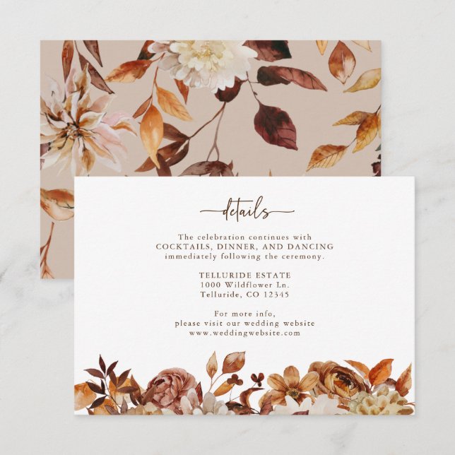 Tarjeta De Recepción Detalles de Otoño Negro (Anverso / Reverso)