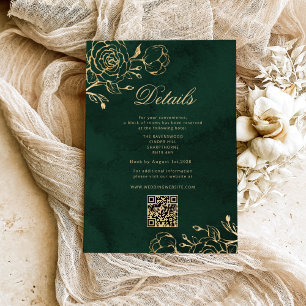 Tarjeta De Recepción Detalles de QR Boda botánico verde y oro