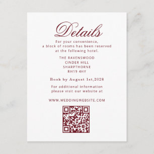 Tarjeta De Recepción Detalles de QR de Boda de Encaje Burgundy Old Mone