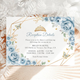 Tarjeta De Recepción Detalles de Quinceanera floral de oro azul bebé
