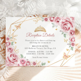 Tarjeta De Recepción Detalles de Quinceanera floral de oro rosa