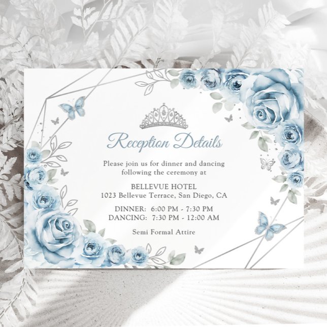 Tarjeta De Recepción Detalles de Quinceanera floral de plata azul bebé (Subido por el creador)