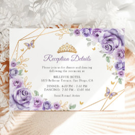 Tarjeta De Recepción Detalles de Quinceanera floral Lilac Purple Gold