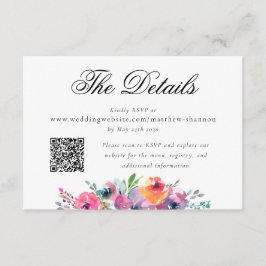 Tarjeta De Recepción Detalles de RSVP de Boda Floral Acuarela Elegante