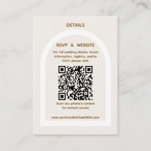 Tarjeta De Recepción Detalles de RSVP de código QR con arco moderno y b