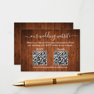 Tarjeta De Recepción Detalles de RSVP de matrimonio Rústico Wood 2 QR
