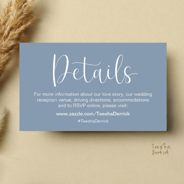 Tarjeta De Recepción Detalles de RSVP para Sitio Web de Boda Minimalist (Modern Minimalist Wedding Website RSVP Details Enclosure Card in dusty blue)