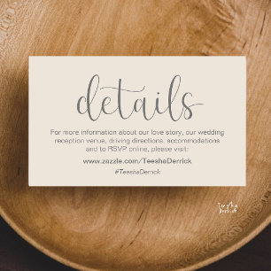 Tarjeta De Recepción Detalles de RSVP para Sitio Web de Boda Minimalist