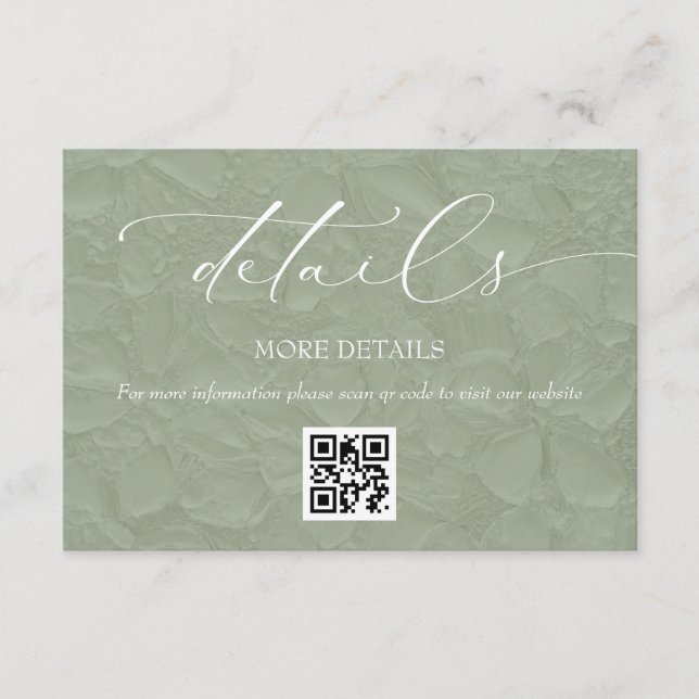 Tarjeta De Recepción Detalles de Sage Green Simple Boda QR (Anverso)