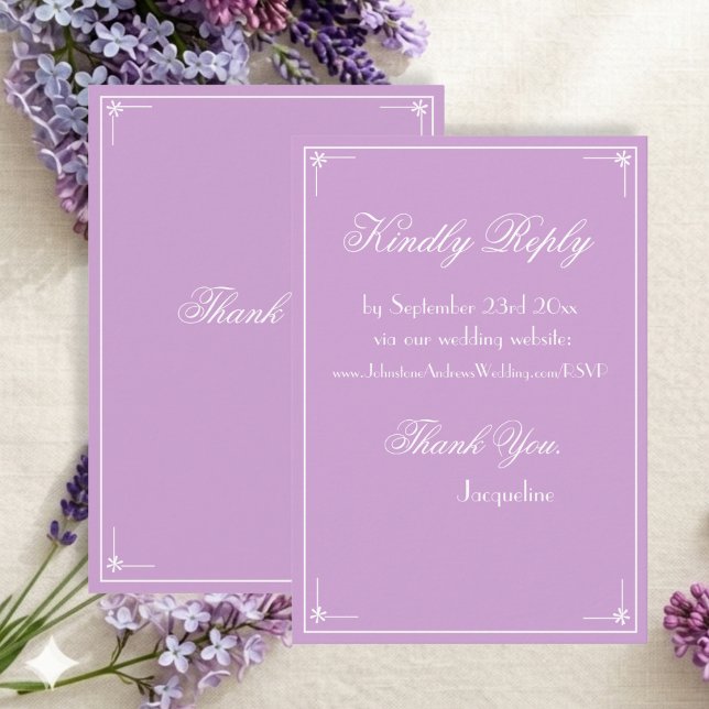 Tarjeta De Recepción Detalles de Script Blanco Elegante Lila Rosa Simpl (So romantic. Just perfect in the right setting.)