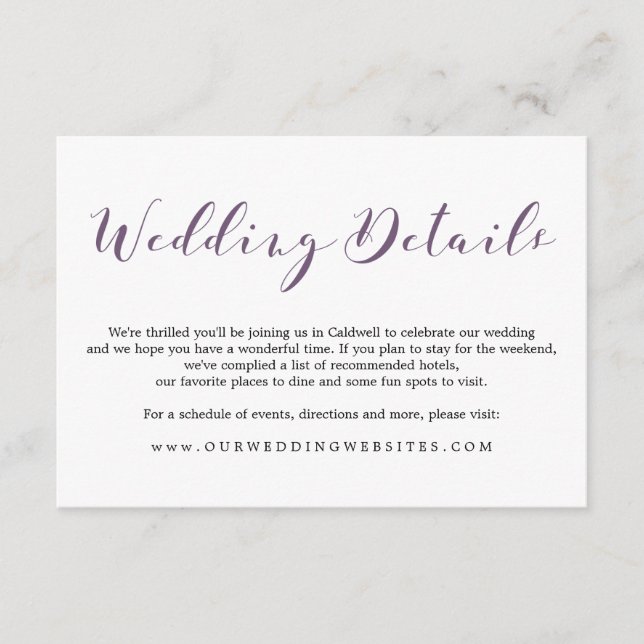 Tarjeta De Recepción Detalles de Script Encantador | BODAS (Anverso)