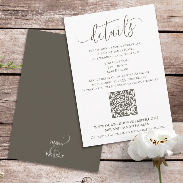 Tarjeta De Recepción Detalles de Script Simple Elegante Marrón | Código (Subido por el creador)