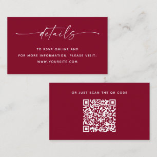 Tarjeta De Recepción Detalles de sitio web de boda con código QR burgun