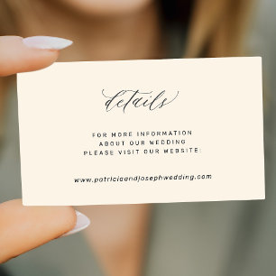 Tarjeta De Recepción Detalles de sitio web de boda elegante marfil negr
