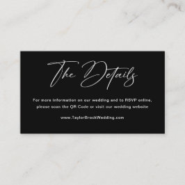 Tarjeta De Recepción Detalles de sitio web de boda negro elegante